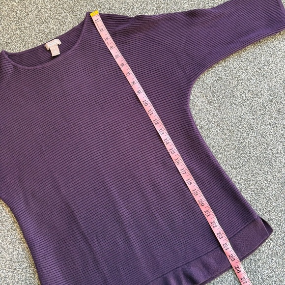 Chico's 3/4 Sleeve Pullover Purple Sweater Ribbed Crewneck Cute Hem Size 1 or Sm - Picture 5 of 5